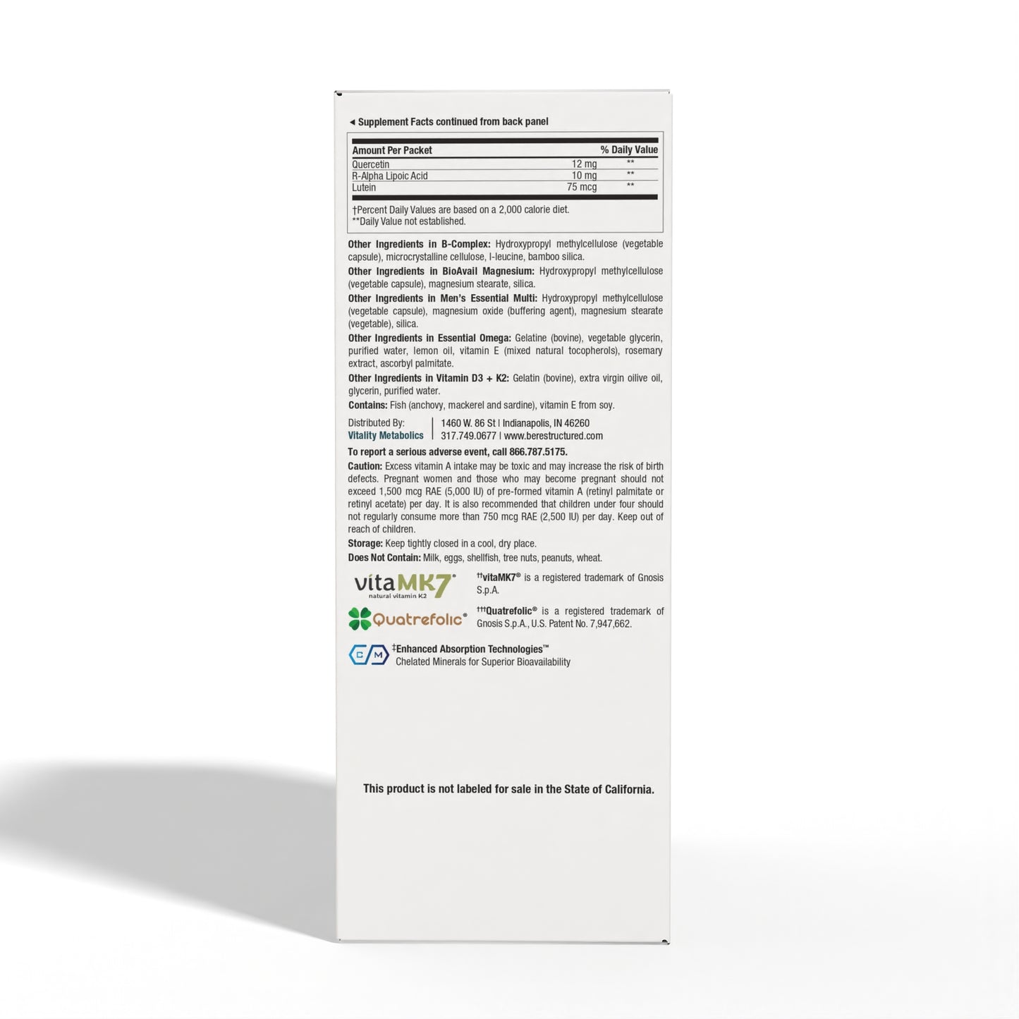 Daily Essentials for Men Supplement Facts II