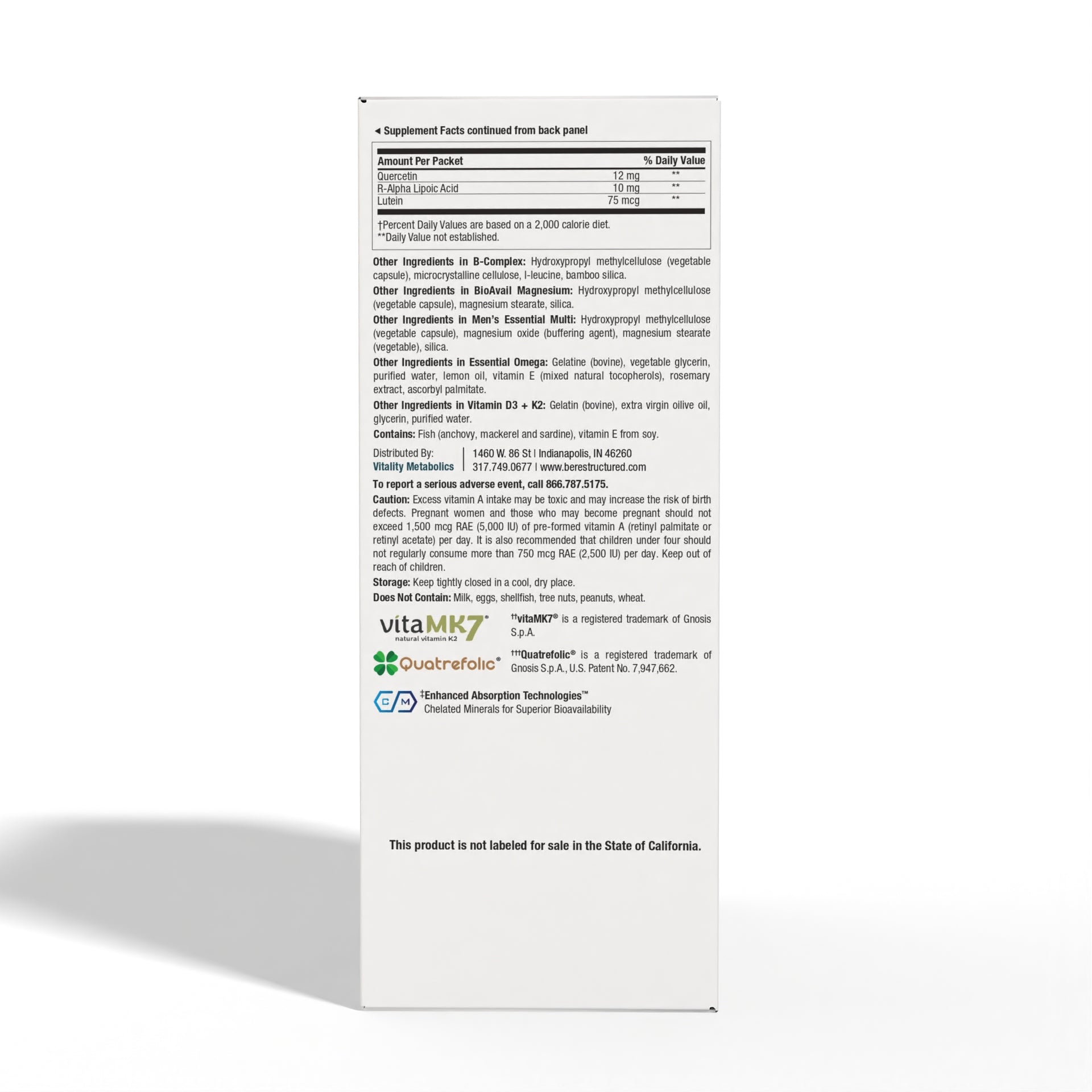 Daily Essentials for Men Supplement Facts II