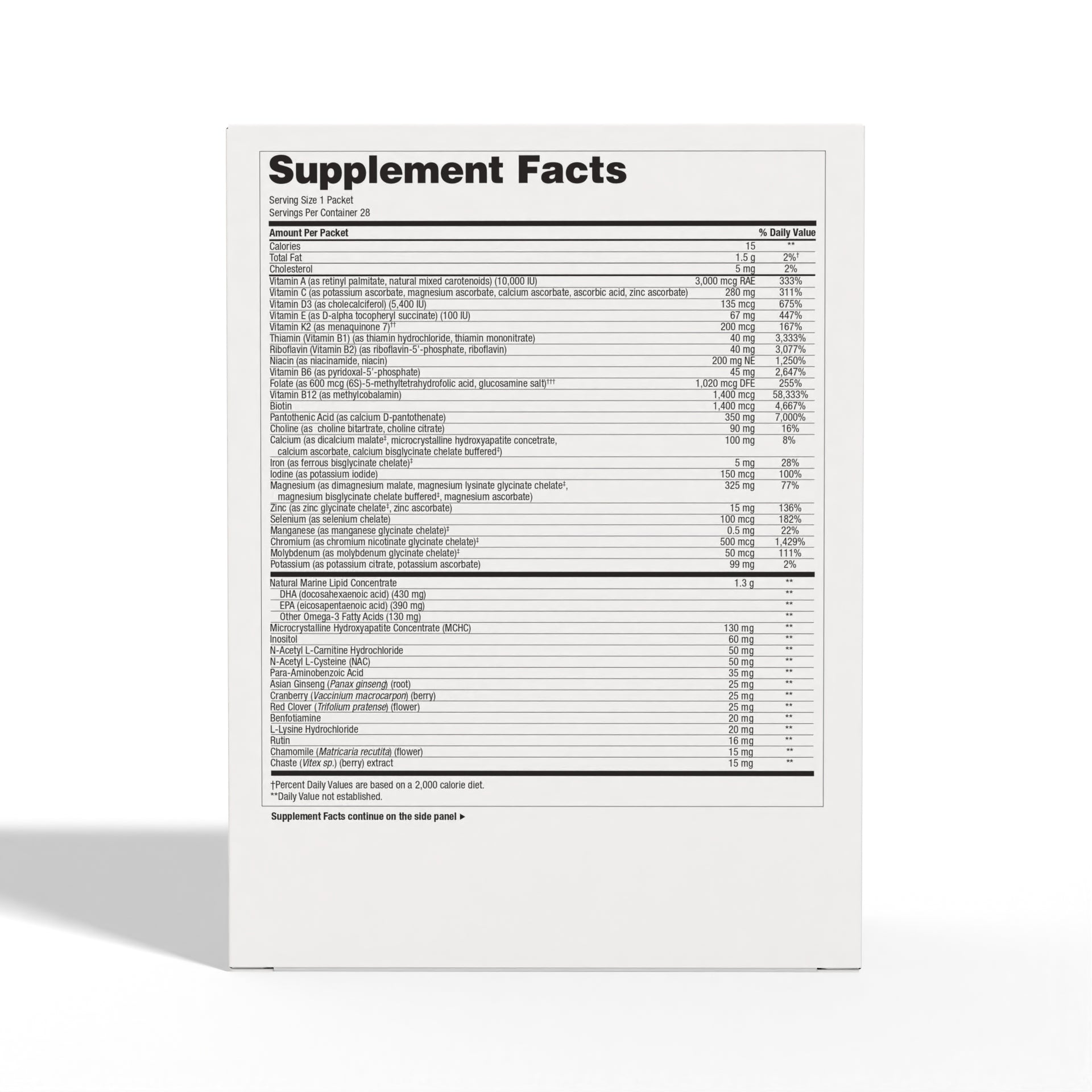 Daily Essentials for Women 28 packets Supplement Facts
