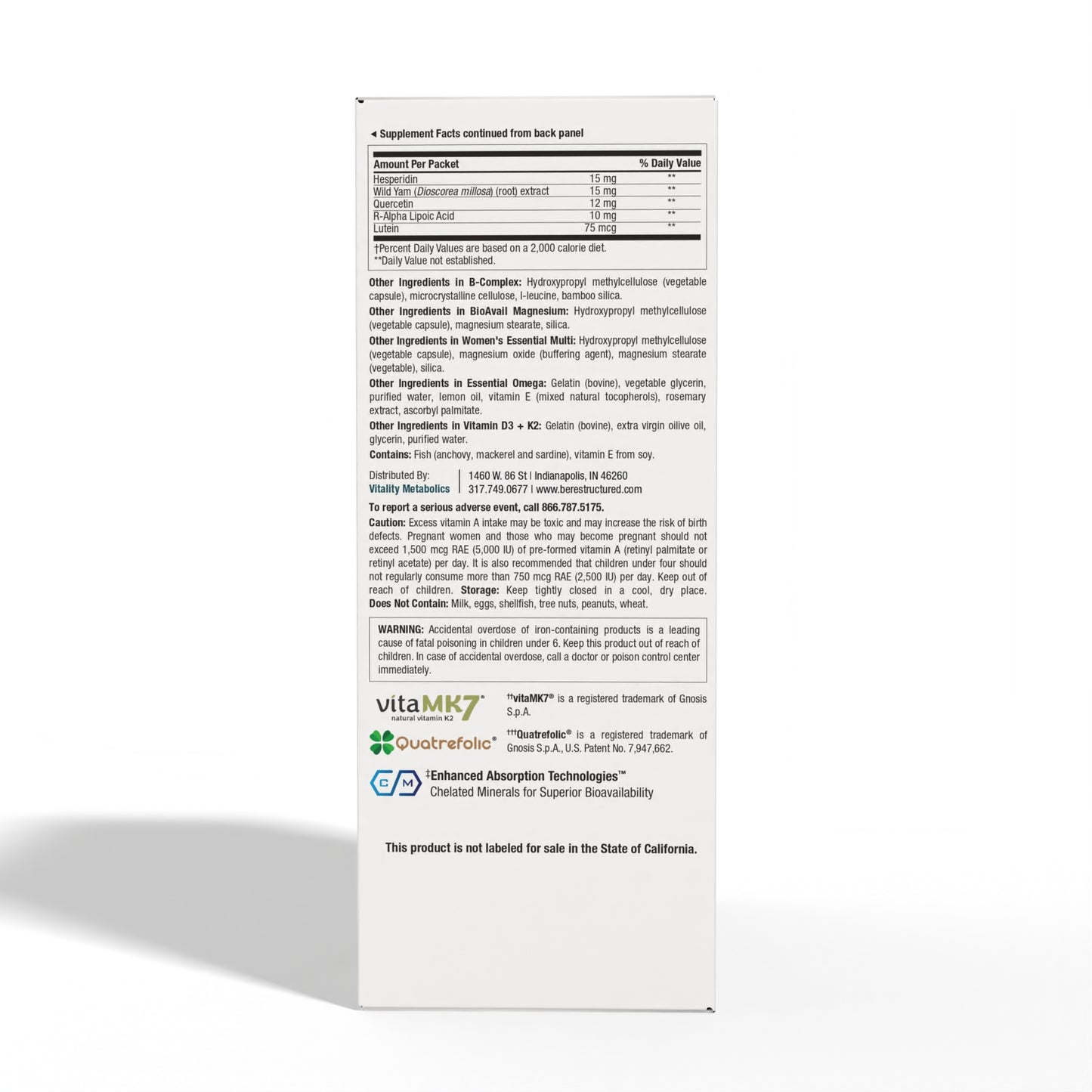 Daily Essentials for Women 28 packets Supplement Facts II